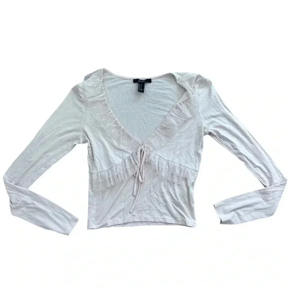 Baby Pink Low Cut Top with Ruffles long sleeve top, Size Small - Picture 1 of 7